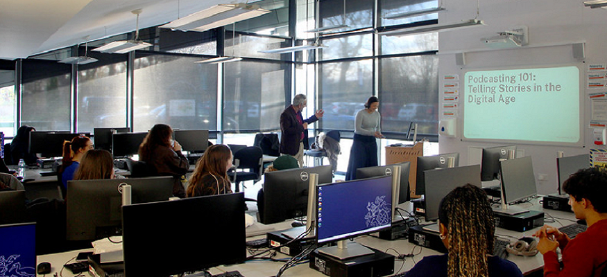 Alumna delivering talk